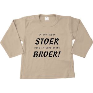 Shirt Aankondiging zwangerschap Ik ben super stoer want ik word grote broer! | lange mouw | Zand/zwart | maat 98 zwangerschap aankondiging bekendmaking Baby big bro brother