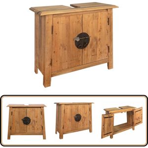 vidaXL Wastafelkast - 70x32x63 cm - Massief Grenenhout Vintage Badkamerspiegel - Landelijke Badkameraccessoires - Wastafelkast Bruin - Badkamerkast Vintage - Badkamerkast Industrieel