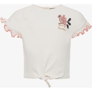 TwoDay cropped meisjes T-shirt wit met knoop - Maat 98/104