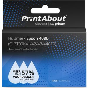 PrintAbout huismerk Inktcartridge 408L (C13T09K41/42/43/44010) 4-kleuren Multipack Hoge capaciteit geschikt voor Epson