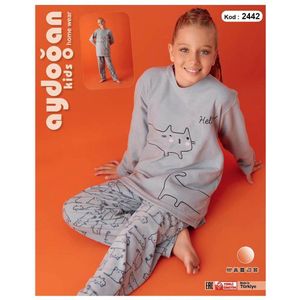 Aydogan Kinder Pyjama - Polar Fleece Set - Katten Thema - Grijs - Maat 9