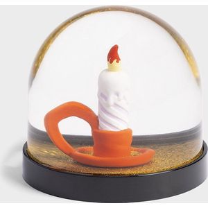 &Klevering - Sneeuwbol - Wonderball - Candle - Kaars - Wit/oranje - Met gouden glitters - Ø 8,5 x 8 cm