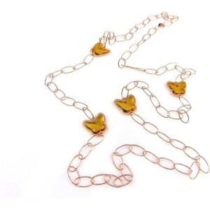 Zilveren halssnoer halsketting collier roos goud verguld Model Butterfly met gele honingkleurige stenen