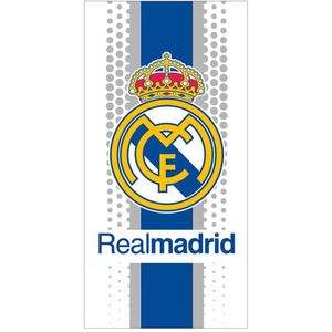 Real Madrid Strandlaken Modern Design – Wit met Blauwe Streep & Clublogo - 100% Polyester
