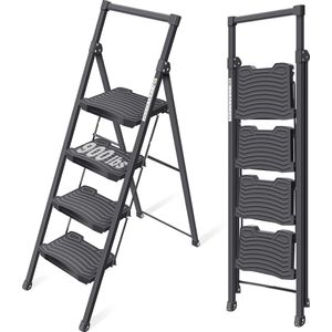 Trapladder Vouwladder met 4 Treden en Antislip Pedaal - Lichtgewicht en Draagbaar voor Huis en Kantoor
