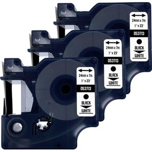 DULA Dymo D1 53713 - S0720930 - Compatible label tape - 3 lettertapes - Zwart op wit - 24mm x 7m