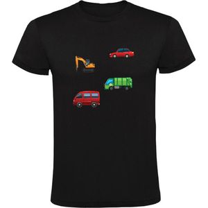 Voertuigen Kindershirt - auto - graafmachine - vrachtwagen - bus