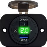 ProRide 12V USB Stopcontact 1 Poort Inbouw met Schakelaar/Voltmeter - 5V/2.4A - USB Autolader, Boot en Camper - Complete set - Groen