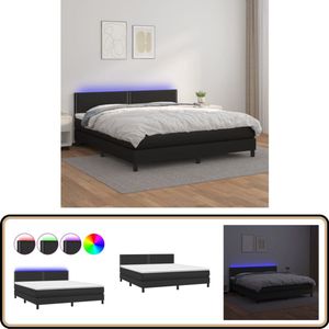 vidaXL Boxspring met LED - Kunstleer - Zwart - 160x200 cm Boxspring - Led Boxspring - Kunstleder Bed - Zwarte Boxspring - Tweepersoons Boxspring