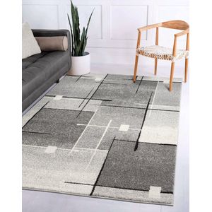 Flycarpets Belos Vloerkleed Geblokt - Grijs - Laagpolig Tapijt / Karpet - 160x220 cm