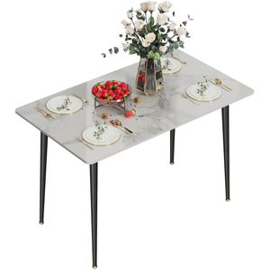 Jurrys Tafel - Eettafel - Wit - Marmerlook - Eetkamer - Huiskamer - Rechthoek - Modern - 120cm x 70cm x 76cm - Keuken