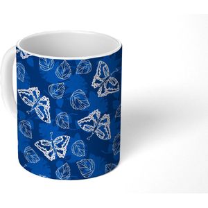 Mok - Koffiemok - Vlinder - Insecten - Blauw - Wit - Design - Mokken - 350 ML - Beker - Koffiemokken - Theemok