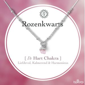 Bixorp Gems Ruwe Rozenkwarts Chakra Ketting - Zilverkleurig Roestvrij Staal - 36cm + 8cm verstelbaar