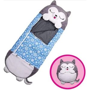 RyC Toys grijze kat slaapzak -150 cms | kinderslaapzak | slaapzak junior | Children Sleeping Bag | Super Soft 2 in 1 Fun Pillow &Sleepy for Boys | kat slaapzak | zachte slaapzak | knuffel slaapzak | 2 in 1 slaapzak | kinderen