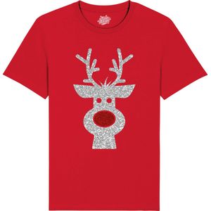 Rendier Buddy - Foute Kersttrui Kerstcadeau - Dames / Heren / Unisex Kleding - Grappige Kerst Outfit - Glitter Look - T-Shirt - Unisex - Rood - Maat XL