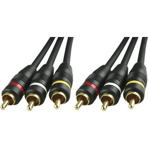 DELTACO MM-28 Audio / video kabel 2x 3 RCA, 2 meter, verguld, zwart