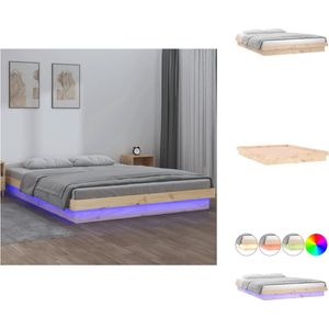 vidaXL Bedframe Grenenhout - Kleurrijke LEDs - 194 x 143.5 cm - USB-aansluiting - Bed