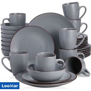 LooMar Luxe Serviesset – 32 delig – 8 persoons – Porselein - Bordenset – Dinner platen – Dessertborden - Kommen - Mokken - Set