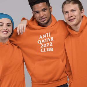 WK Hoodie - Anti Qatar 2022 Club - Oranje UNISEKS FIT (MAAT XXL) - WK Feestkleding voor Dames & Heren