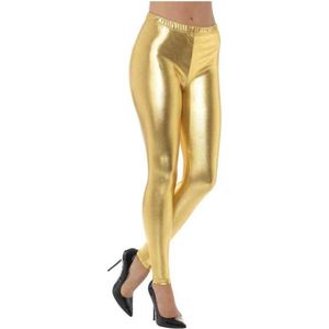 Smiffy's - Jaren 80 & 90 Kostuum - Gouden Metallic Disco Legging Vrouw - Goud - Medium - Carnavalskleding - Verkleedkleding