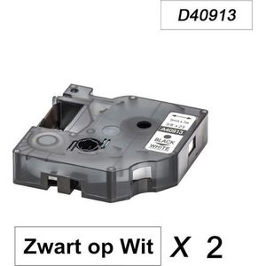 2 x Dymo 40913 Zwart op Wit Standaard Label Tapes Compatible voor Dymo 2000 3500 5500 Label Manager 100 110 120P 150 160 200 210D 220P 260D 280 300 350 360D 400 450 450D / 9mm x 7m