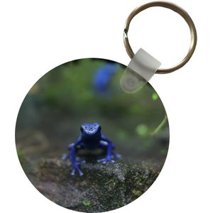 Sleutelhanger - Blauwe kikker in de jungle - Plastic - Rond - Uitdeelcadeautjes