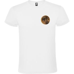 Wit t-shirt met klein 'BitCoin print' in Bruine tinten size XL