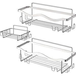 3-pack douchecaddy zonder boren - badkamer wandopslag met zeephouder - roestvrij stalen douche-organizer - keukenrek - zilver