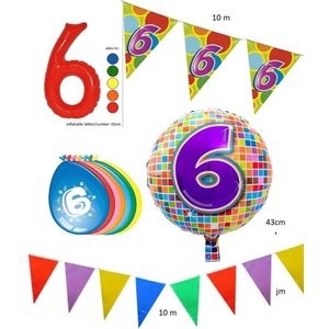 6 jaar - pakket B  feestversiering - feestartikelen - zesde verjaardag - 5 delig pakket.