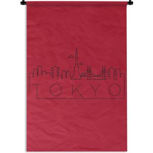 Wandkleed Wereldsteden - Skyline Tokyo rood Wandkleed katoen 60x90 cm - Wandtapijt met foto