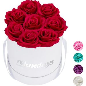 Relaxdays flowerbox - 8 kunstrozen - rozenbox - bloemendoos - wit - kunstbloemen - rood
