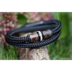 Urn-Crematie-as heren armband- Sieraad wordt voor u op maat gemaakt!- 6mm Sail Rope heren armband met crematie-as verwerkt in bedel- Design rvs kralen-Herinneringsarmband-Assieraad-urn-mat rosé rvs klik sluiting-Crematie-as verwerkt in glas en hars