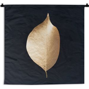 Wandkleed Golden leaves vierkant - Gouden blad met een punt op een zwarte achtergrond Wandkleed katoen 180x180 cm - Wandtapijt met foto