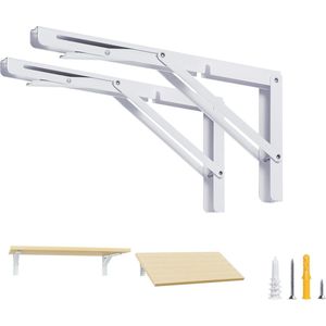 &ERGY - Inklapbare Plankdrager – Wit- 2 stuks - Plankhouder – 35 cm – Plankdragers metaal – Plankdragers met schroef – Schapdrager – klapbare tafel - Wandplank industrieel – Inklapbaar bureau