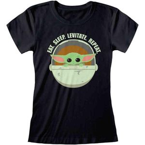 Star Wars Dames Tshirt -2XL- The Mandalorian - Eat Sleep Levitate Zwart