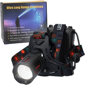 LED Hoofdlamp - Oplaadbare hoofdlamp - Buitenlamp - Werklamp oplaadbaar - Hoofdlampje - Kamperen - Handsfree te gebruiken - Lamp verstelbaar - Waterdicht - Aluminium - Zwart