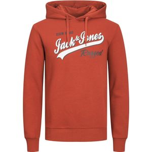 JACK & JONES Logo sweat hood regular fit - heren hoodie katoenmengsel met capuchon - warm oranje - Maat: L