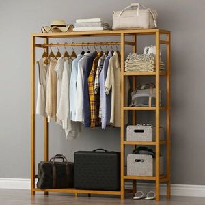 Bamboe Houten Kledingrek met Planken - Kledinghanger Stand voor Kinderen en Volwassenen - Stellingkast - Organizer - Opbergrek voor Kleding, Jassen, Schoenen en Organisatie - 90x30x146.6cm