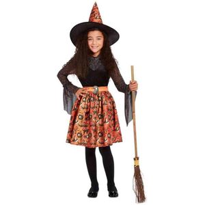 Smiffy's - Heks & Spider Lady & Voodoo & Duistere Religie Kostuum - Cartoonish Heks - Meisje - Oranje, Zwart - Small - Halloween - Verkleedkleding