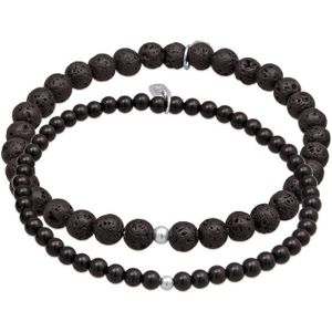 KUZZOI Heren Armband Heren Set zwart met lava en onyx in 925 sterling zilver