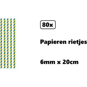 80x Papieren rietjes landen blauw/geel - 100% biologisch afbreekbaar - Zweden - Thema party feest festival uitdeel rietje drinken