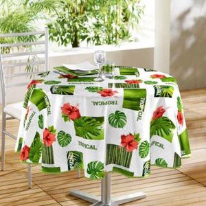 Rond groen Tafelkleed/Tafelzeil/Tafelkleed/Tafelzeil 160 cm - Tropical met groene bladeren en rode bloemen