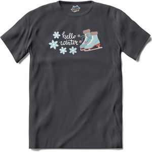 Hello Winter Blue | Schaatsen - Winter - Ice Skating - T-Shirt - Unisex - Mouse Grey - Maat S