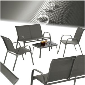 tectake® Tuinset Nora - Moderne Zitgroep voor 4 Personen - Loungeset met Tuinbank en 2 Tuinstoelen van Ademend, Waterafstotend Textileen-Weefsel - Balkonset Met Bijzettafel - Luxe Tuinmeubelset - Antraciet