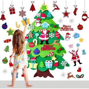Vilten kerstboom, doe-het-zelf vilten kerstboom met 32 stuks afneembare hangende ornamenten, huisdeur, muur, kerstdecoratie, kinderkerstcadeau