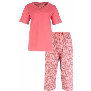 Medaillon Dames Shortama Pyjama Set – Paisley print - 100% Gekamde Katoen - Roze- Maat 3XL