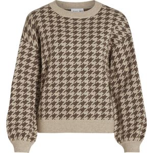 Vila Trui Viril L/s Houndstooth Knit Top/ka 14095973 Natural Melange/houndstoot Dames Maat - L