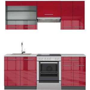 Vicco Fame-Line Complete keukeneenheid – 200 cm , WB Marmer Bordeaux hoogglans/antraciet , WB Marmer