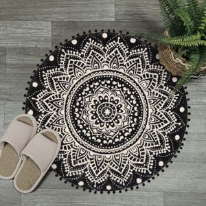 Boho rond tapijt 90 cm - antislip vloerkleed voor slaapkamer - mandala zacht wasbaar - woonkamer mat - entree tapijt - niet pluizend - Boho vloerkleden