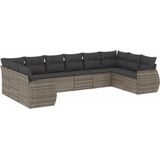 vidaXL - 10-delige - Loungeset - met - kussens - poly - rattan - grijs